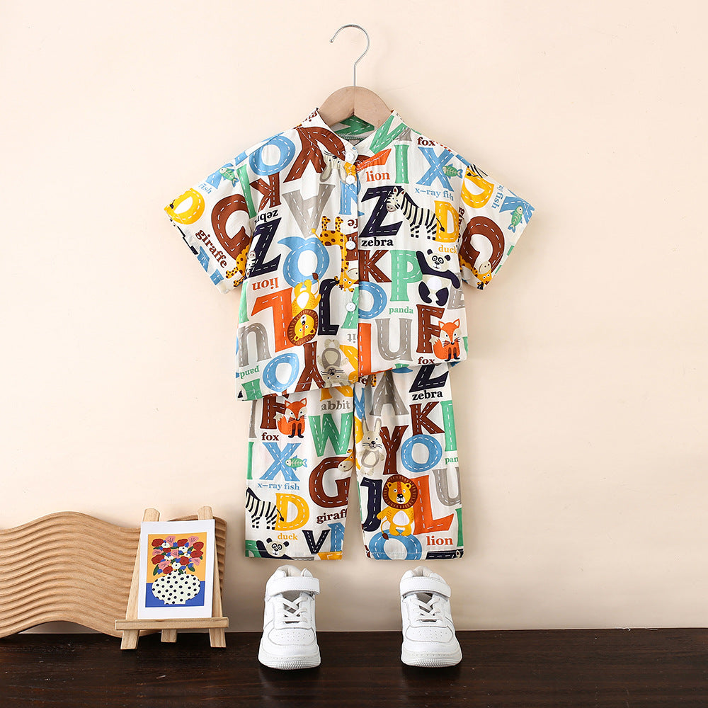 Cubs Lane children's national style home clothes boys and girls cotton silk pajamas