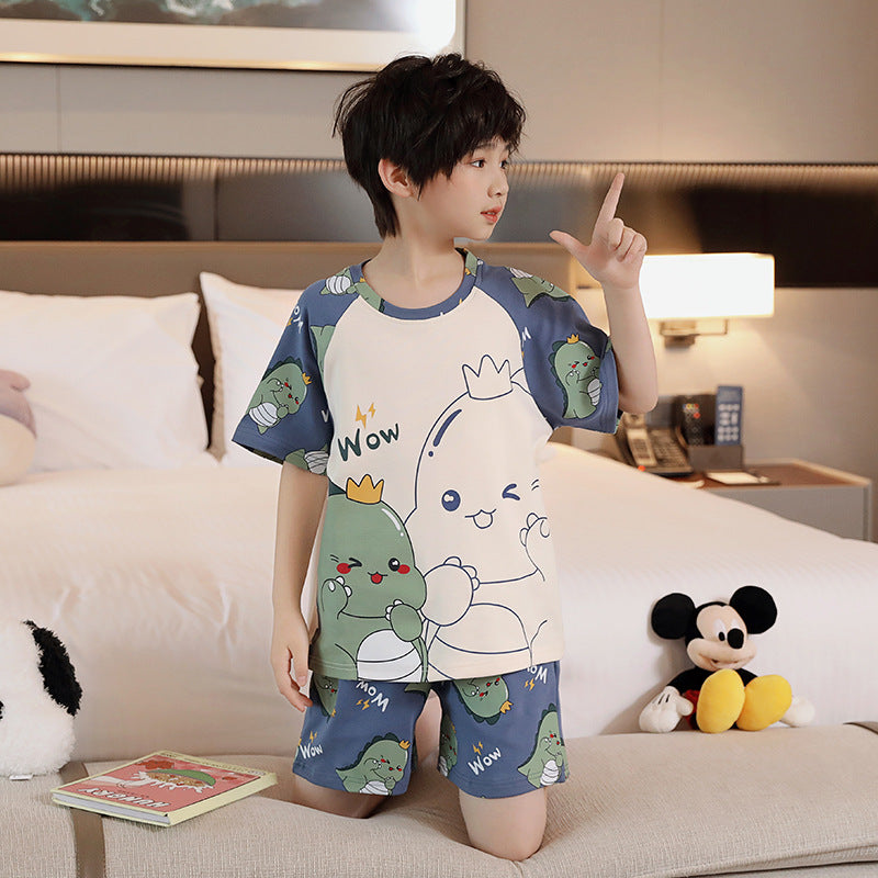 Cubs Lane Children Cute Cartoon Boys Pure Cotton Children Short Sleeve Home Clothes