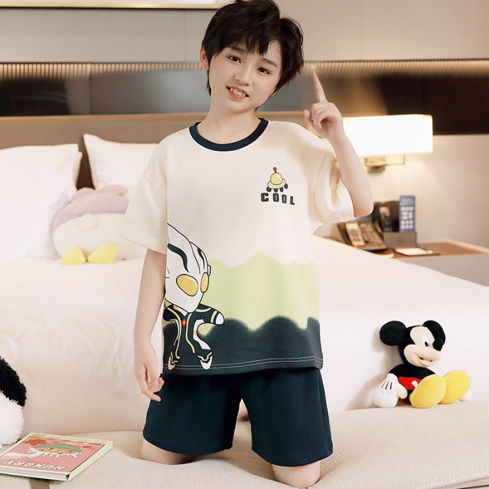 Cubs Lane Children Cute Cartoon Boys Pure Cotton Children Short Sleeve Home Clothes