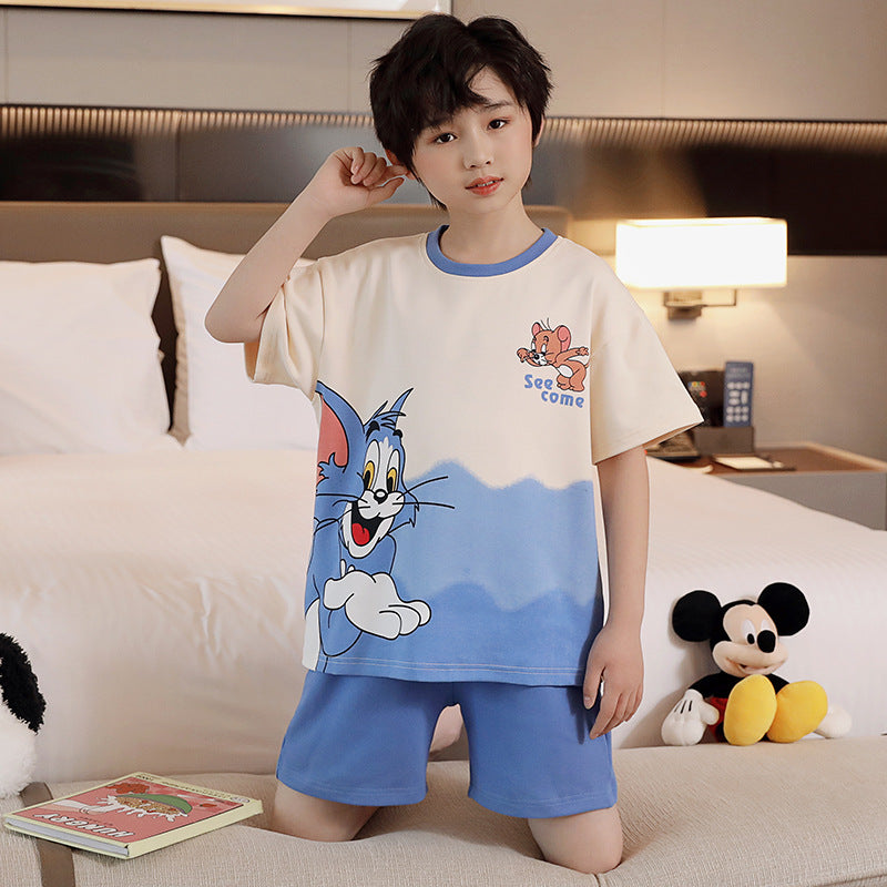 Cubs Lane Children Cute Cartoon Boys Pure Cotton Children Short Sleeve Home Clothes