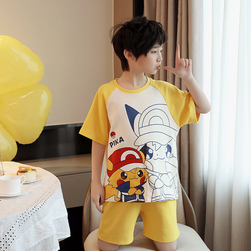 Cubs Lane Children Cute Cartoon Boys Pure Cotton Children Short Sleeve Home Clothes