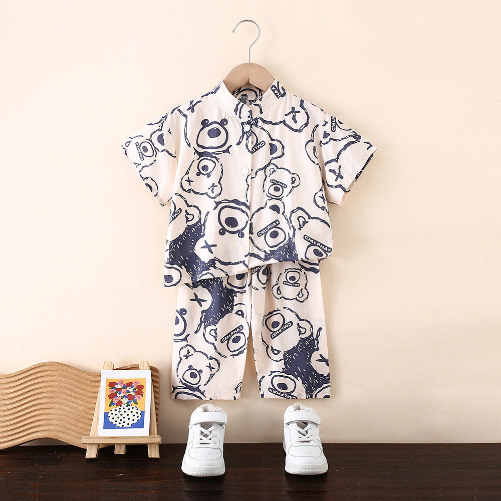 Cubs Lane children's national style home clothes boys and girls cotton silk pajamas