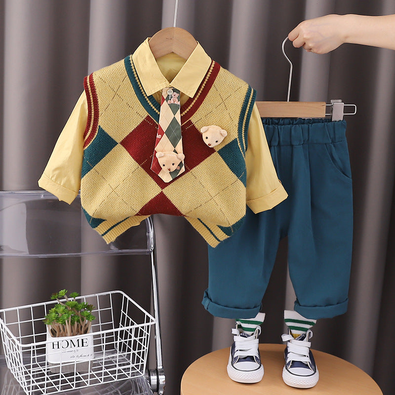 Cubs Lane new casual trendy knitted vest three-piece suits