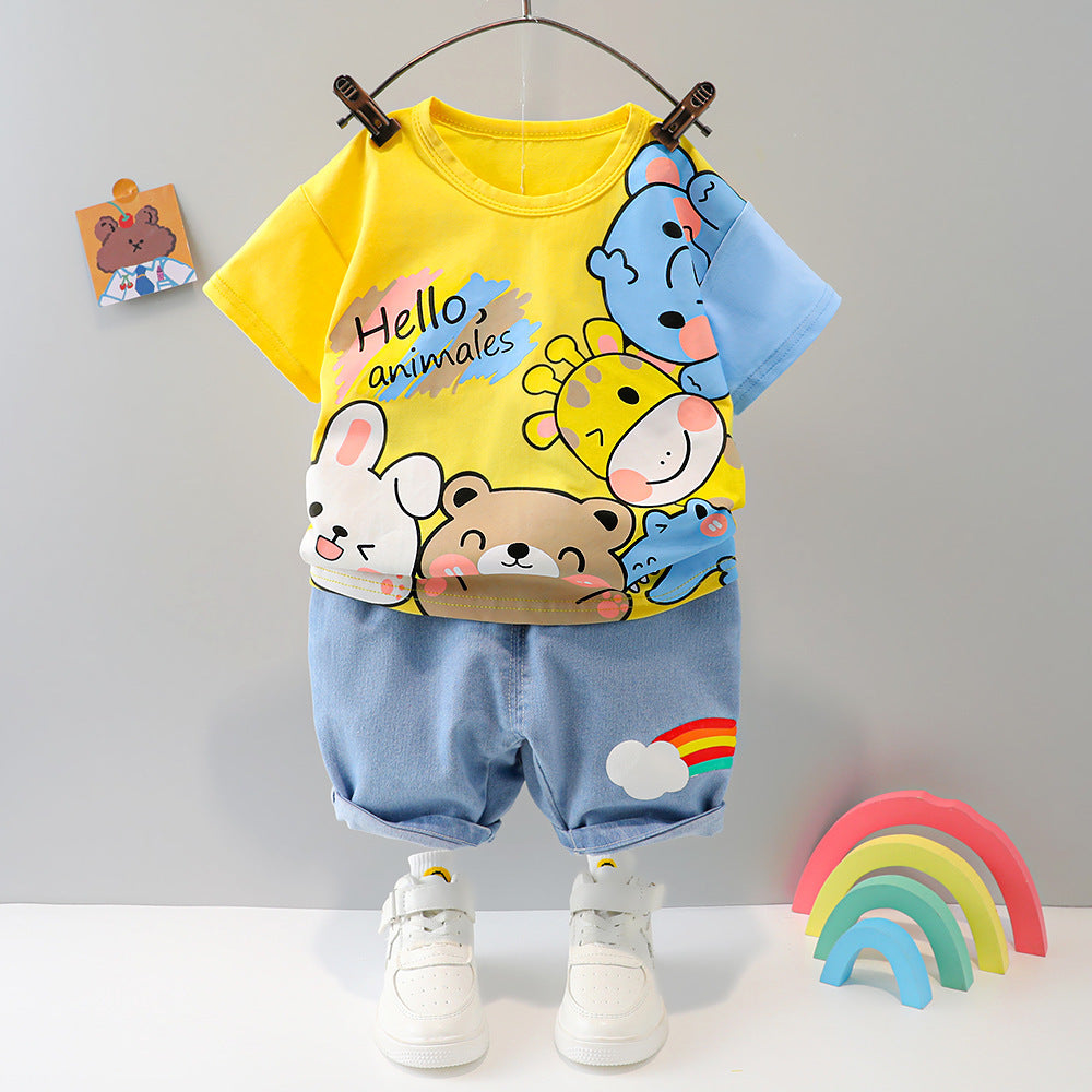 Cubs Lane hildren's summer suit baby cartoon short-sleeved two-piece suit thin section