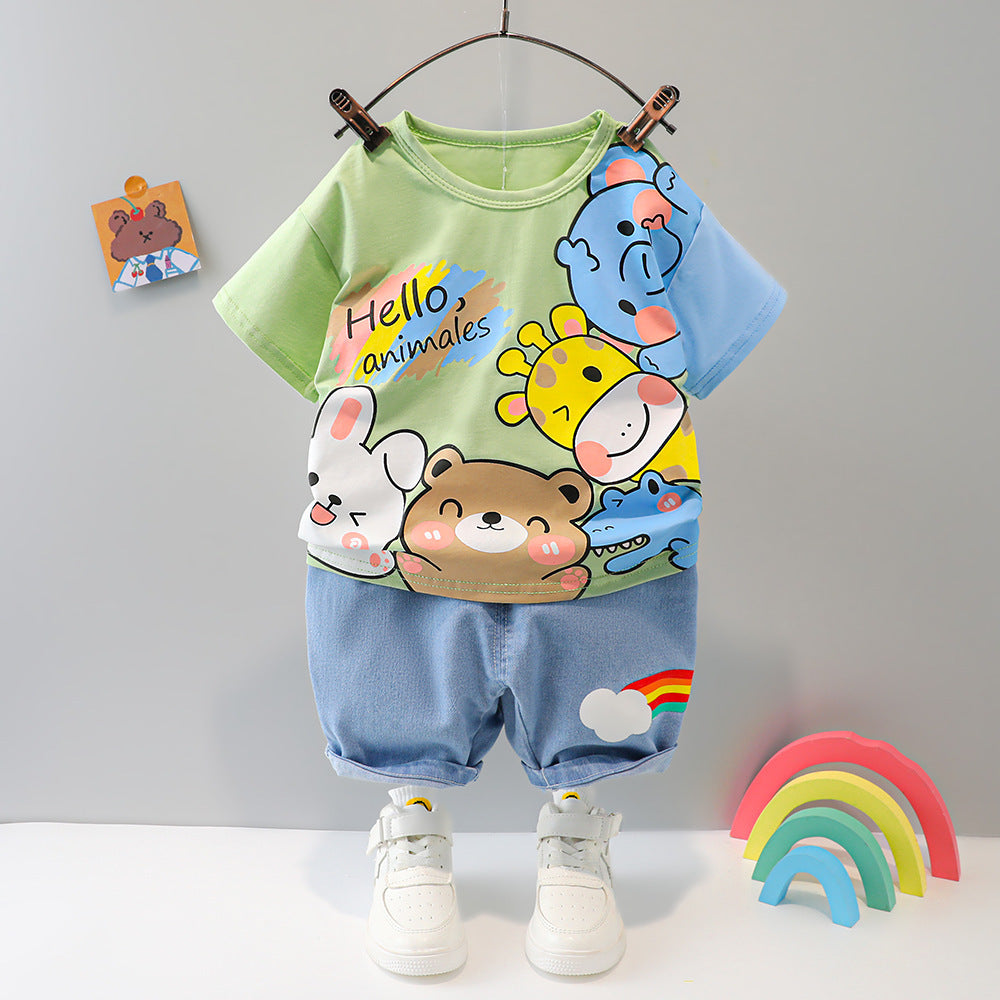 Cubs Lane hildren's summer suit baby cartoon short-sleeved two-piece suit thin section