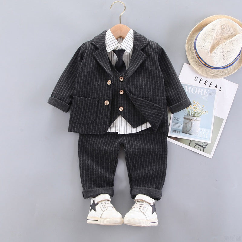 Cubs Lane boys striped shirt long-sleeved tie suit children's suit vest single-breasted dress