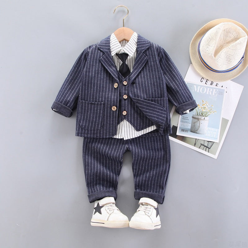 Cubs Lane boys striped shirt long-sleeved tie suit children's suit vest single-breasted dress