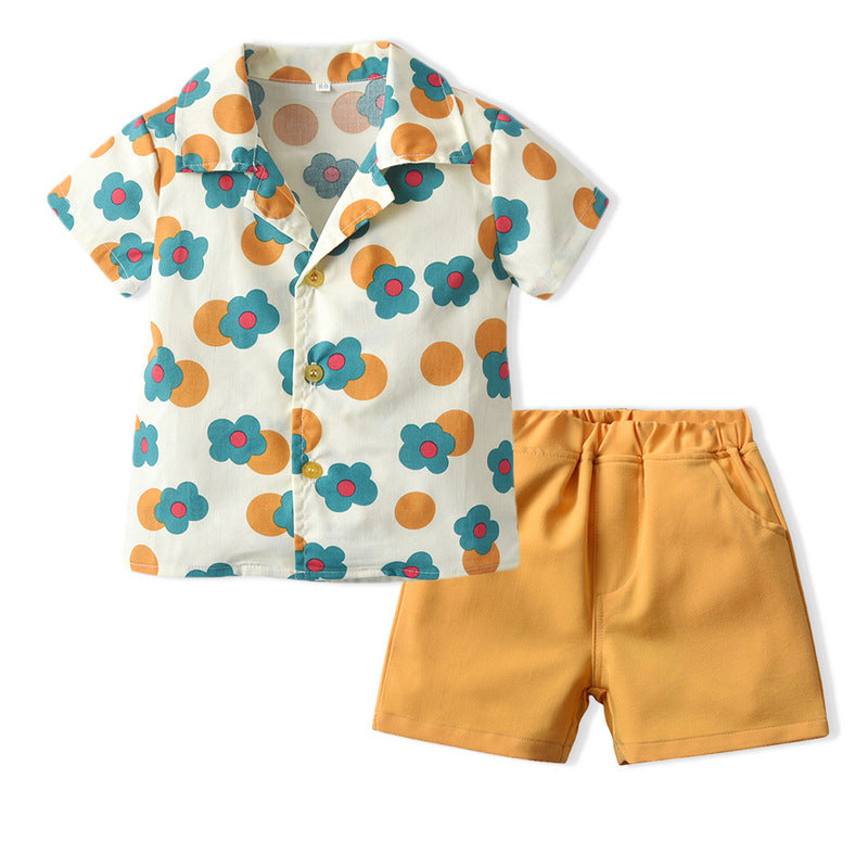 Cubs Lane lapel short-sleeved floral shirt boy shorts