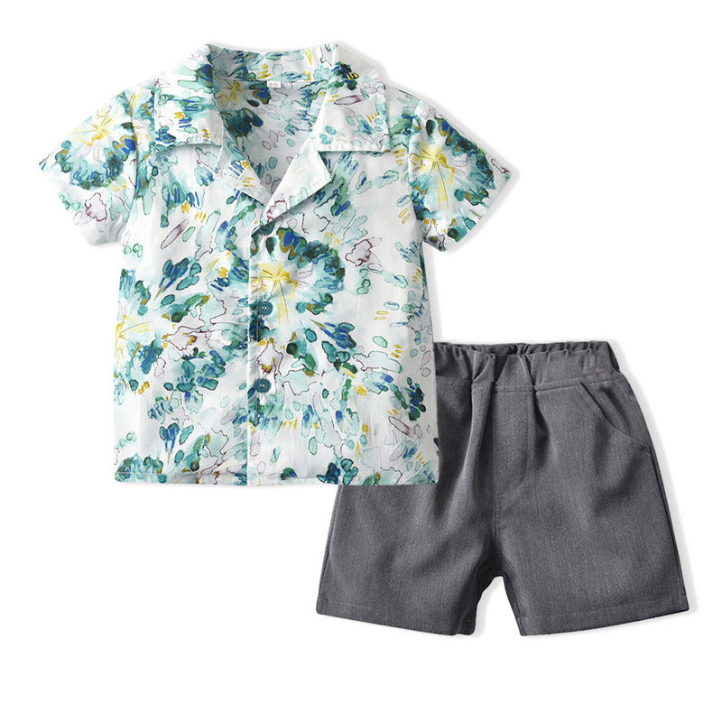 Cubs Lane lapel short-sleeved floral shirt boy shorts