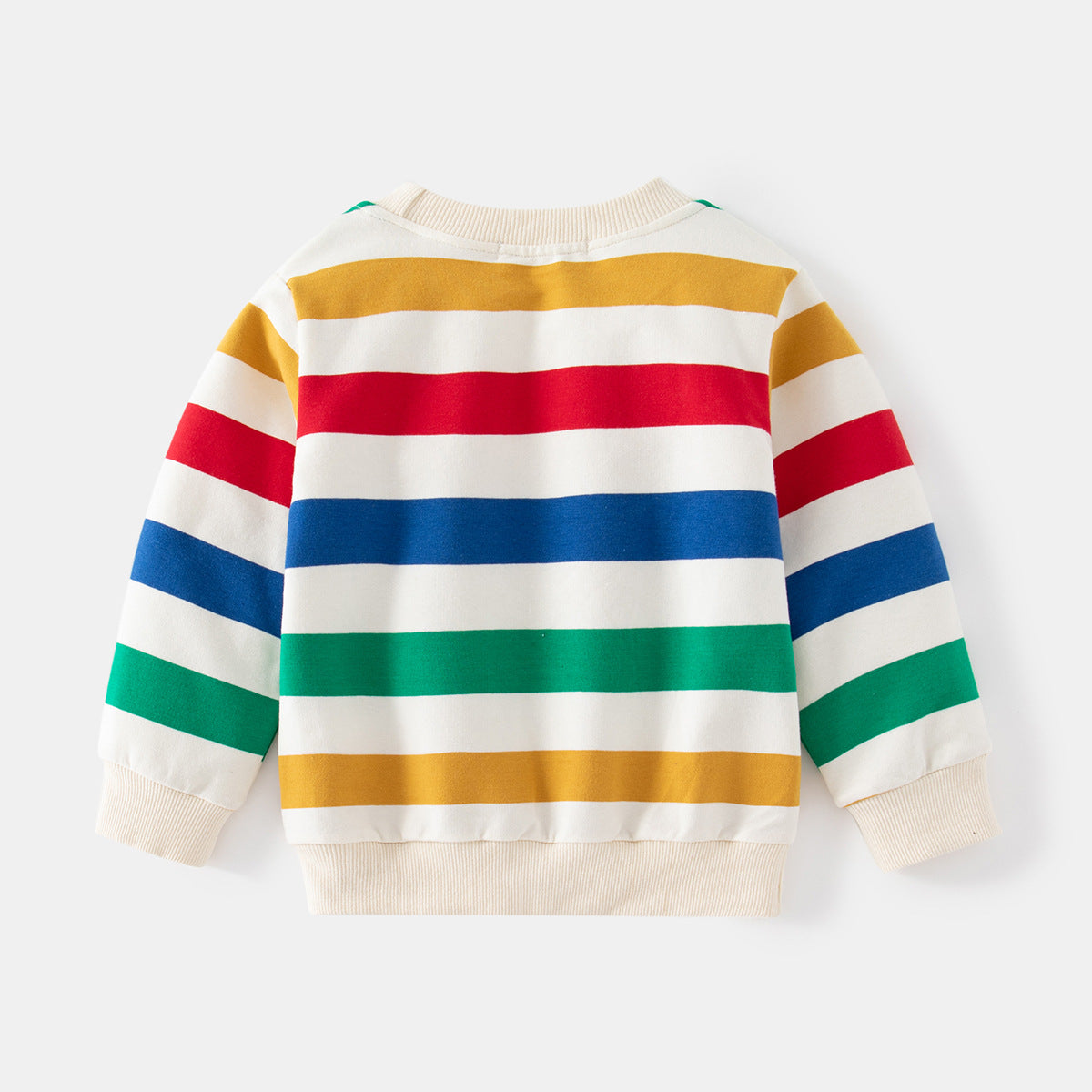 Cubs Lane Spring and Autumn Children's Clothing Colorful Striped Long Sleeve Sweater Cartoon Pattern Contrast Color Round Neck Threaded Cuffs Pullover Sweater