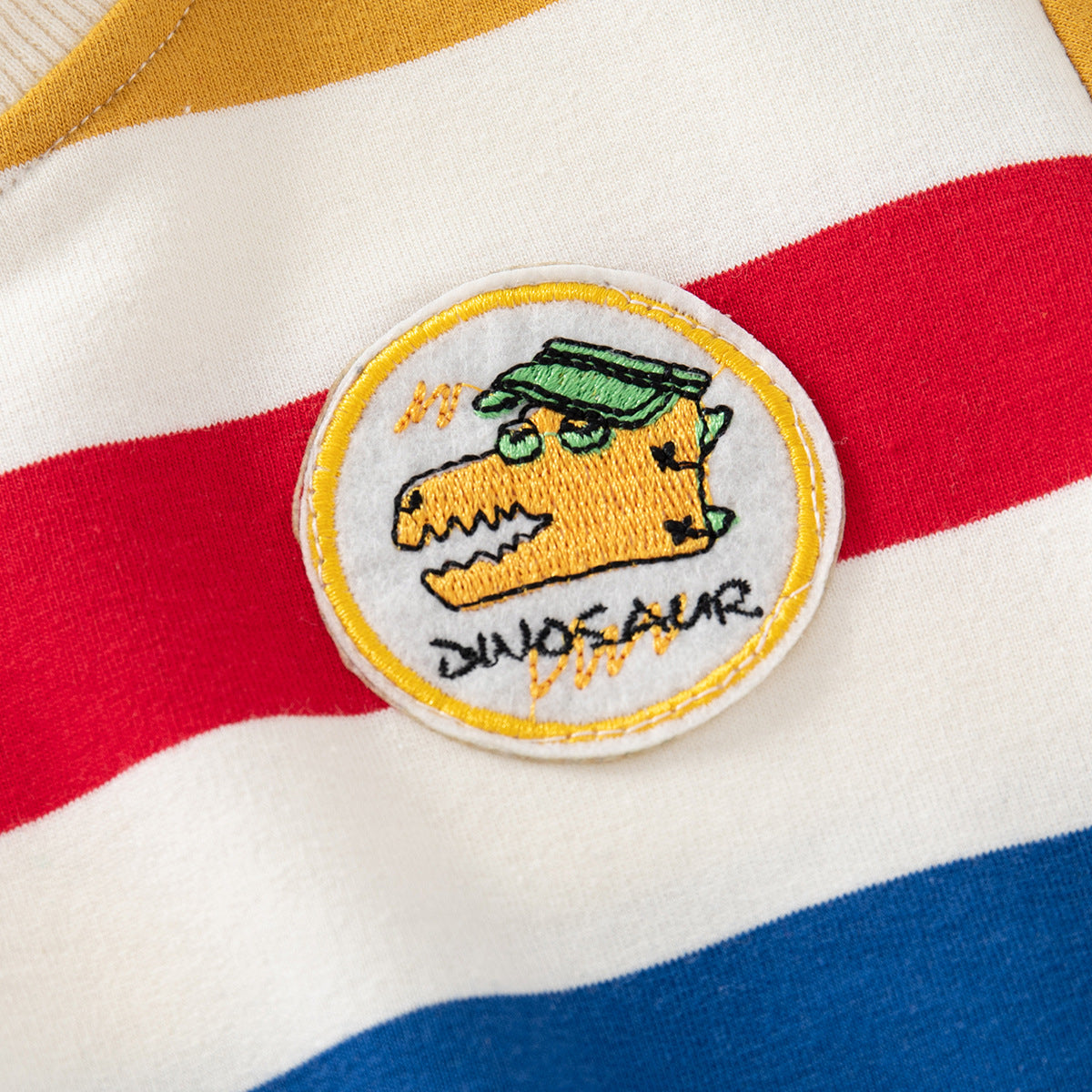 Cubs Lane Spring and Autumn Children's Clothing Colorful Striped Long Sleeve Sweater Cartoon Pattern Contrast Color Round Neck Threaded Cuffs Pullover Sweater