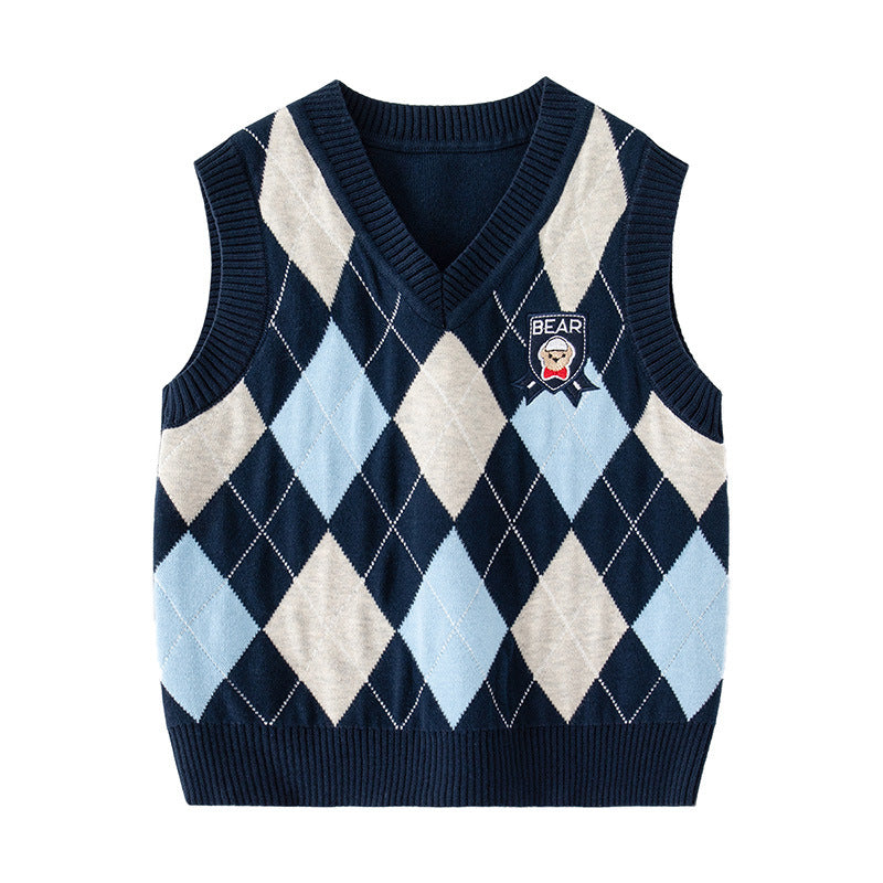 Cubs LaneNew autumn boys vest children's vest spring and autumn children's clothing casual fashion trend plaid sleeveless pullover