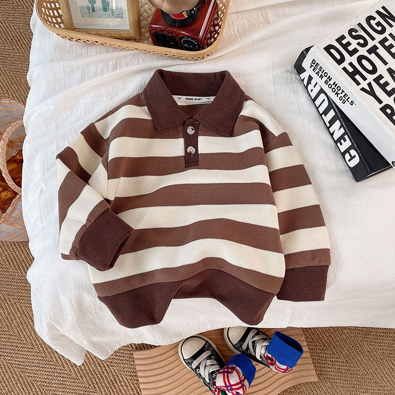 Cubs Lane  Children's Spring Striped Lapel Sweatshirt Boys Korean Tops New Cotton