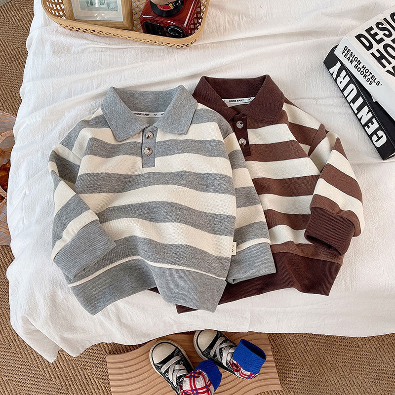 Cubs Lane  Children's Spring Striped Lapel Sweatshirt Boys Korean Tops New Cotton