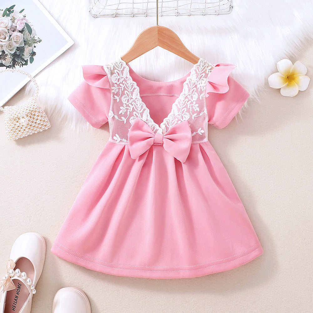 children's summer new girls short-sleeved lace princess dress