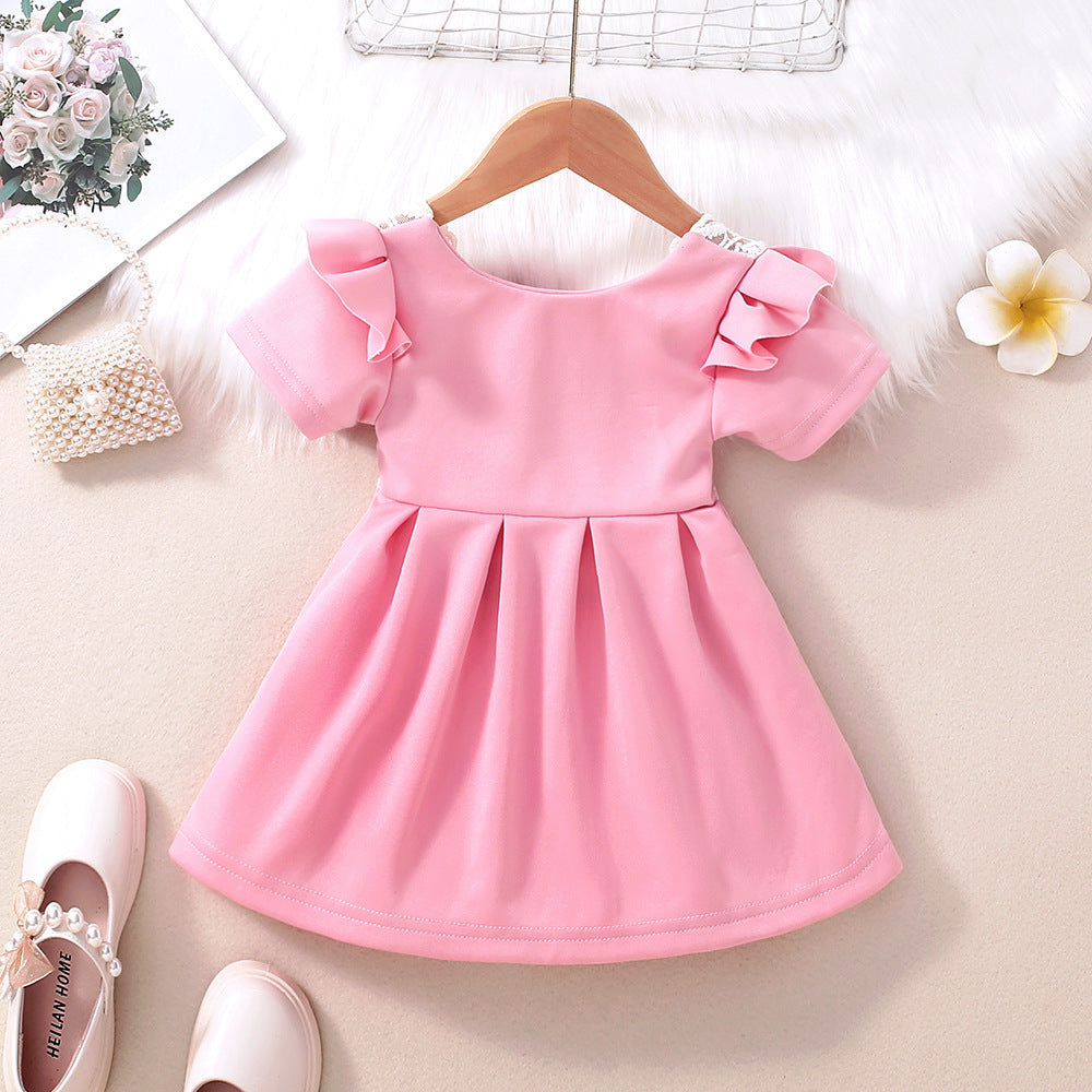 children's summer new girls short-sleeved lace princess dress