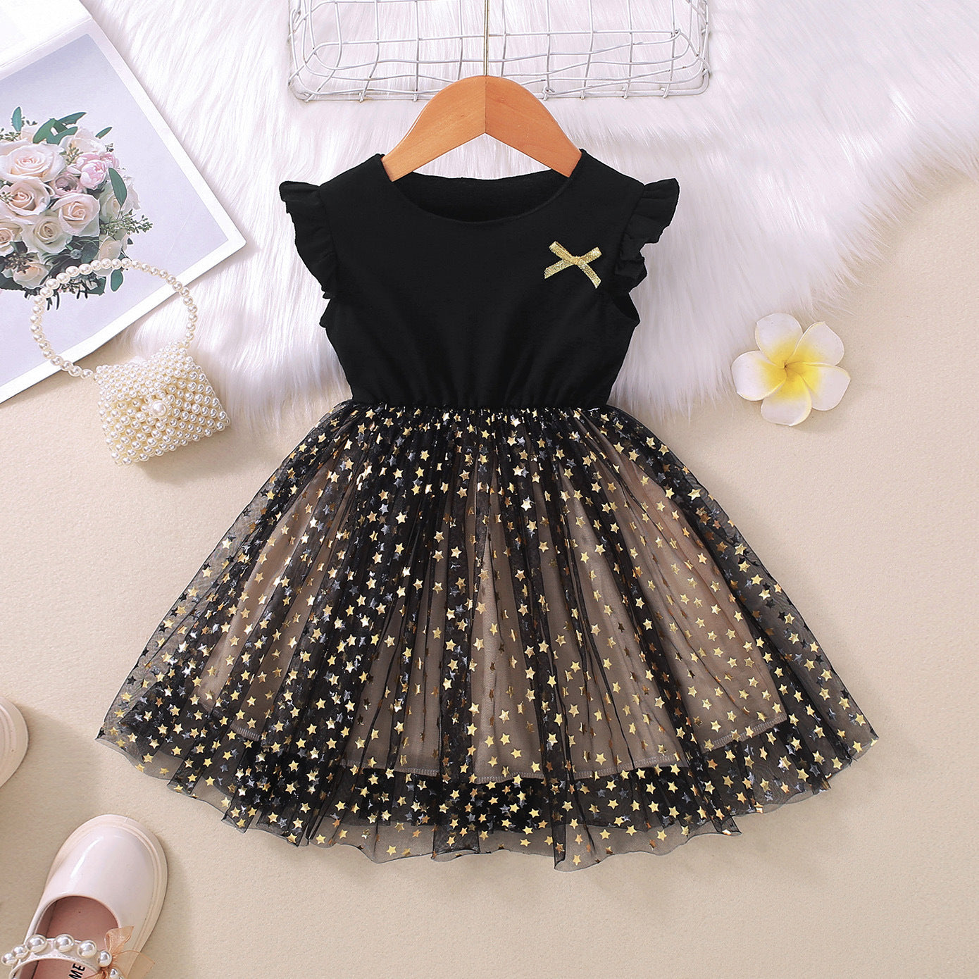 Cubs Lane children's summer new style girls' stylish five-pointed star mesh fluffy princess skirt