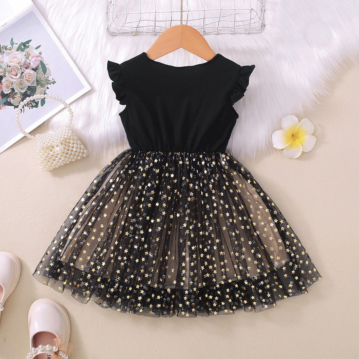 Cubs Lane children's summer new style girls' stylish five-pointed star mesh fluffy princess skirt