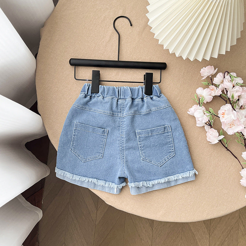 Cubs Lane  fashionable flower embroidery loose girls' versatile outer wear thin denim shorts