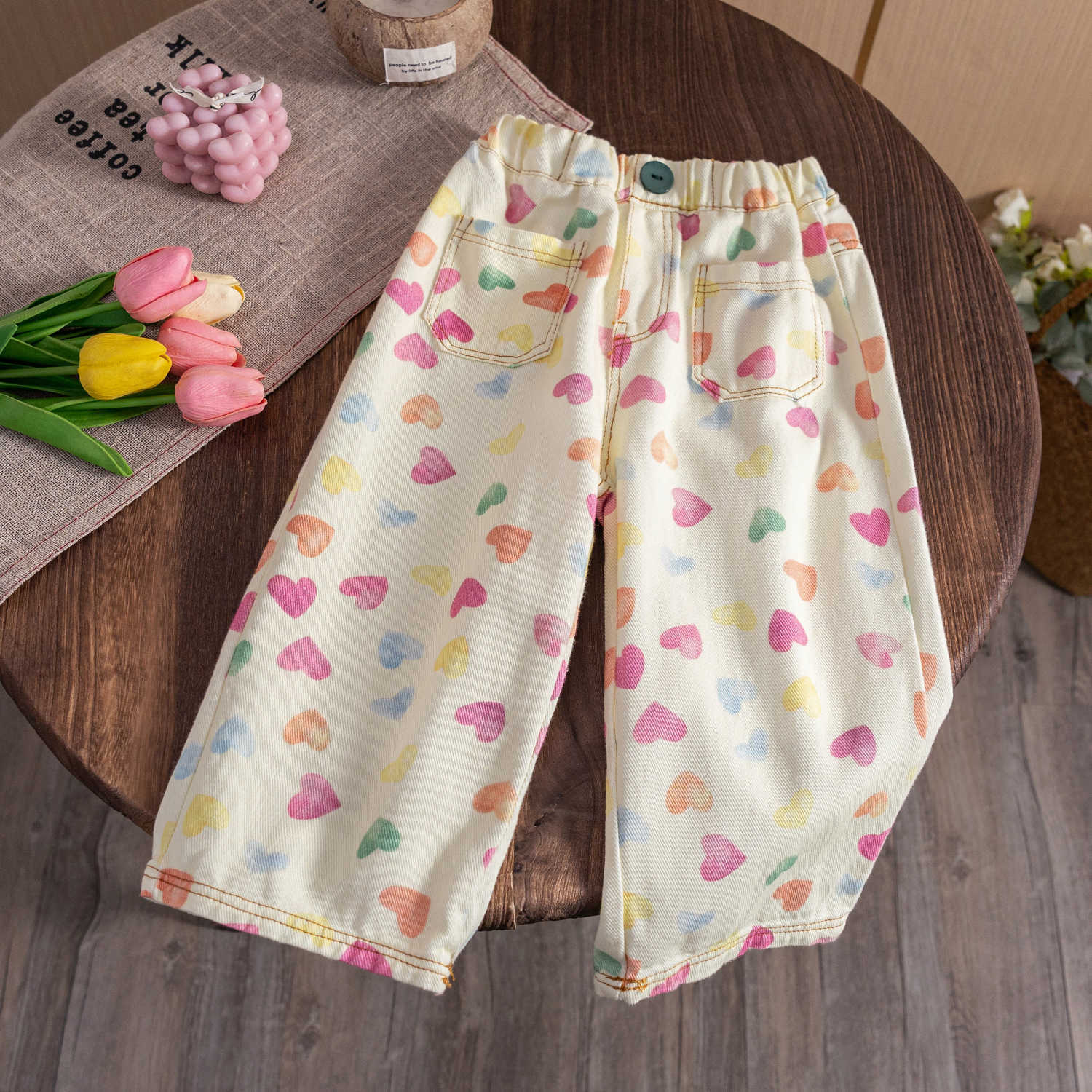 Cubs Lane spring girls stylish colorful love print straight pants wide leg pants trend