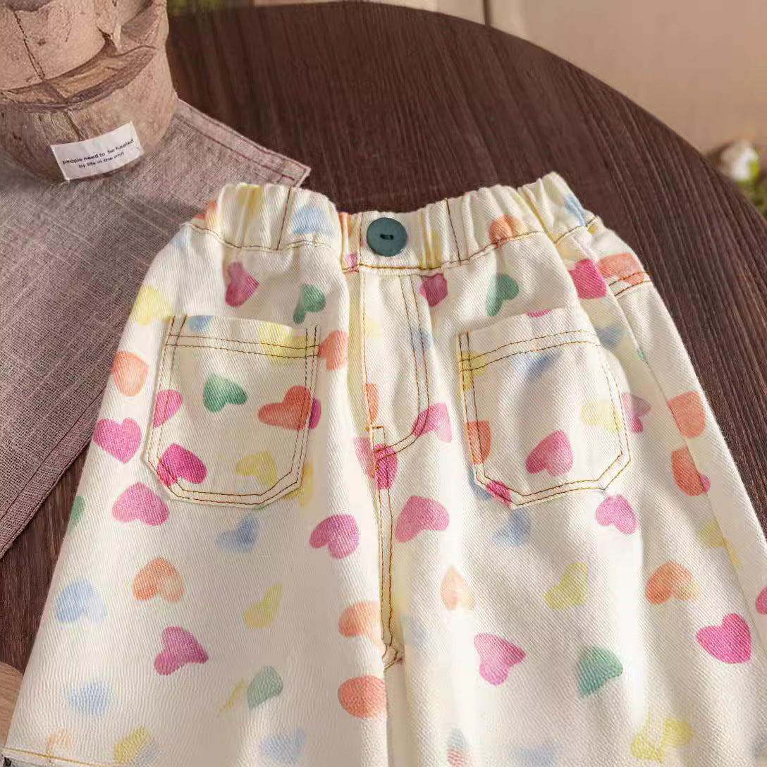 Cubs Lane spring girls stylish colorful love print straight pants wide leg pants trend