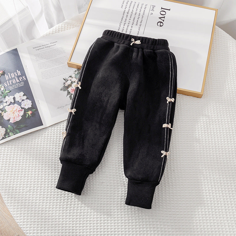 Cubs Lane  children's thickened thin fleece leggings casual pants baby girl autumn and winter trousers outer wear