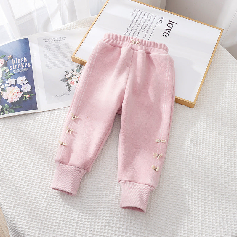 Cubs Lane  children's thickened thin fleece leggings casual pants baby girl autumn and winter trousers outer wear