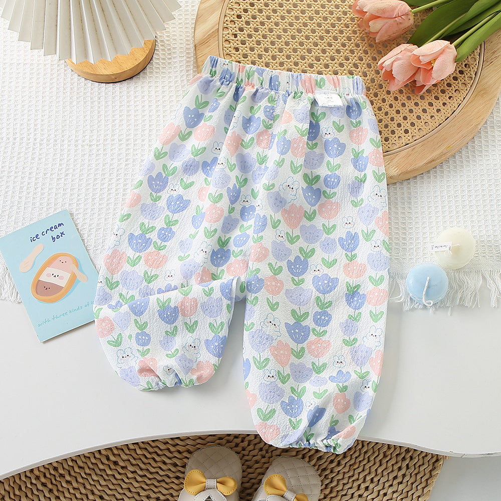 Cubs Lane new cute cartoon printed small flowers air conditioning anti-mosquito pants