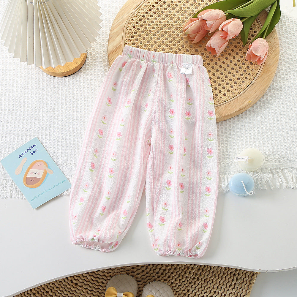 Cubs Lane new cute cartoon printed small flowers air conditioning anti-mosquito pants