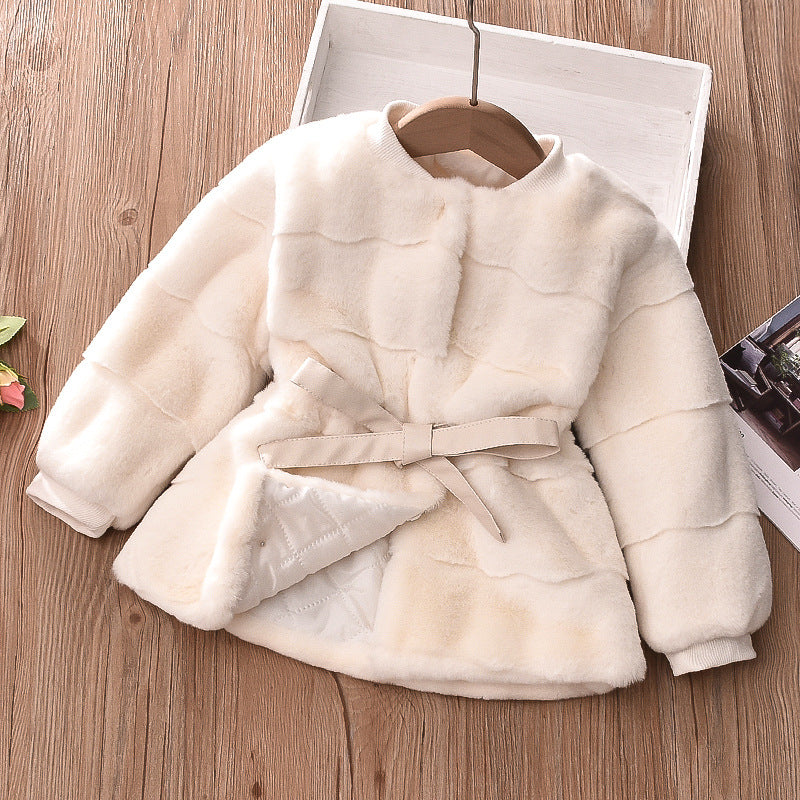 Cubs Lane  new style little girl stylish imitation mink velvet waist fur foreign trade coat