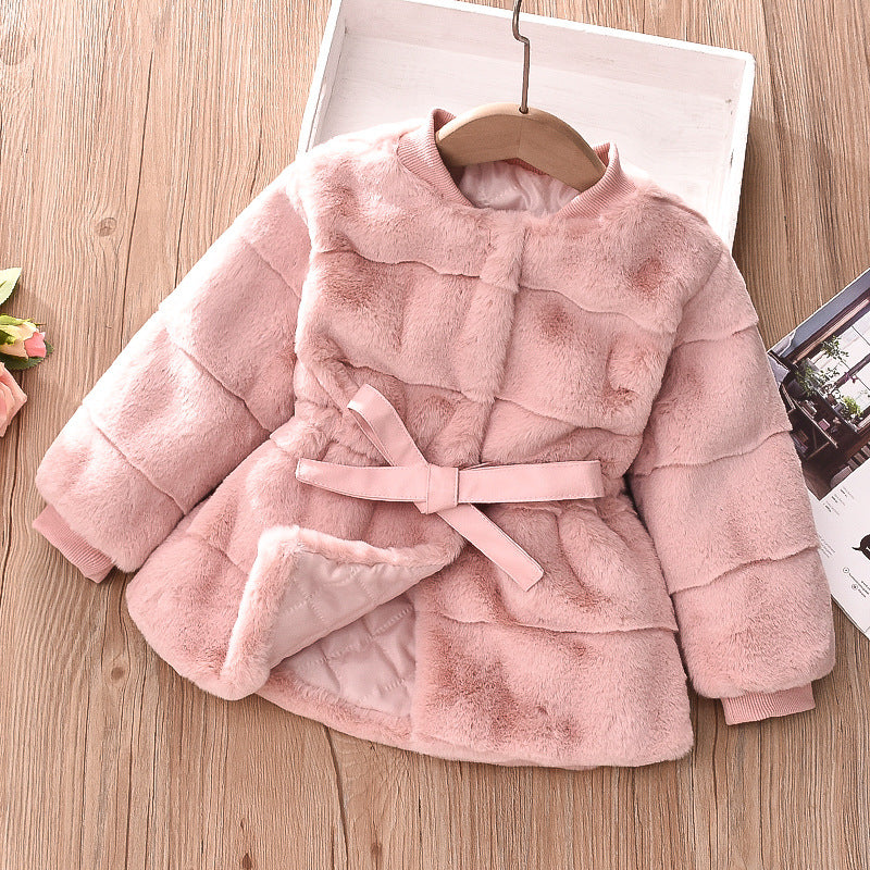 Cubs Lane  new style little girl stylish imitation mink velvet waist fur foreign trade coat