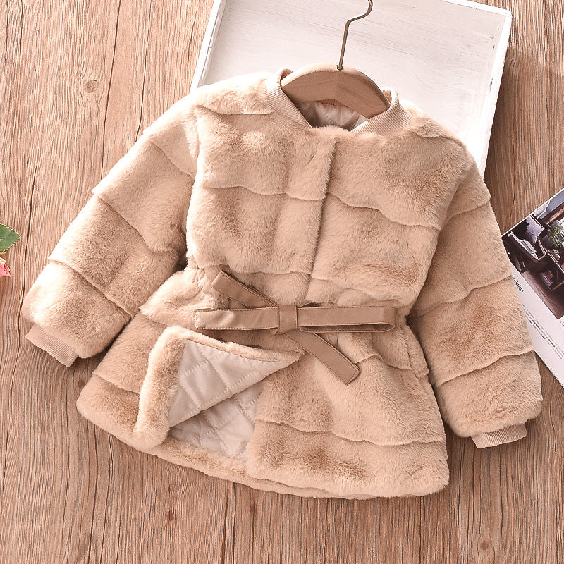 Cubs Lane  new style little girl stylish imitation mink velvet waist fur foreign trade coat