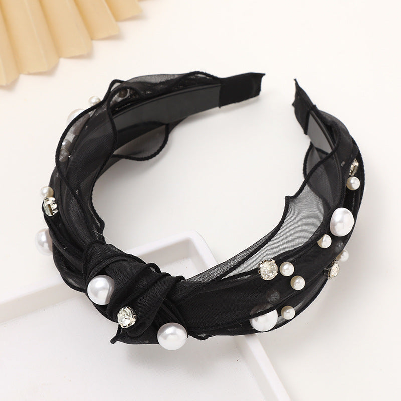 Cubs Lane Mesh pearl retro rhinestone stylish black temperament hairpin