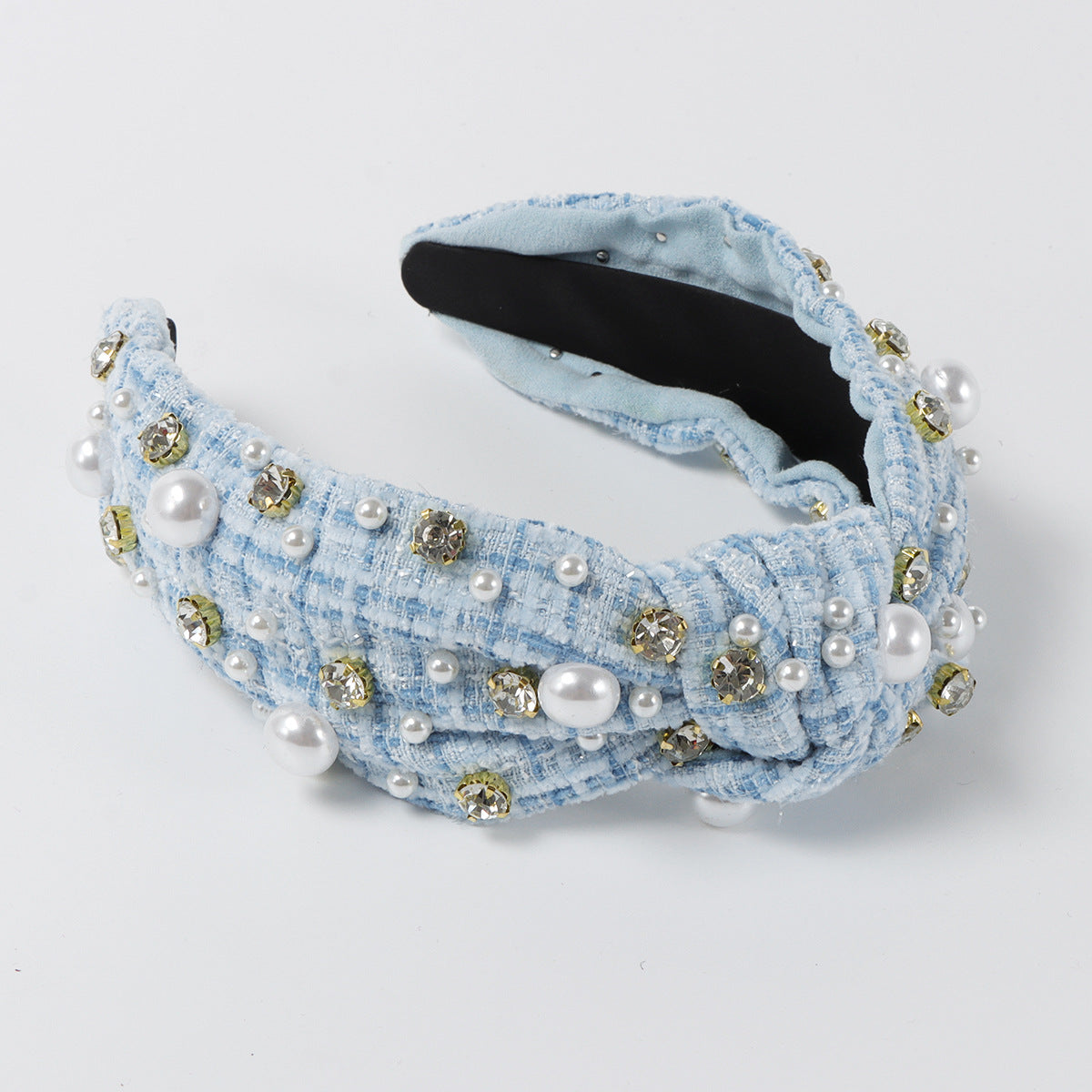 Cubs Lane fragrance style tweed cloth headband personality beaded diamond headband hair accessories