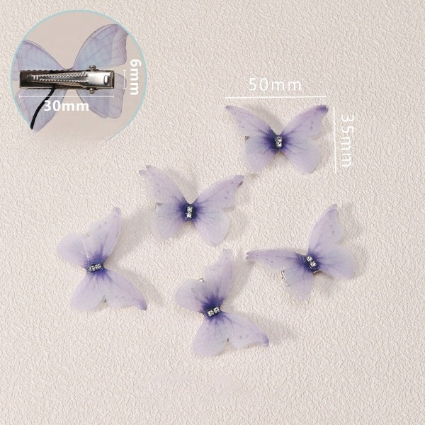 Cubs Lane gradient double-layer silk gauze small butterfly hairpin