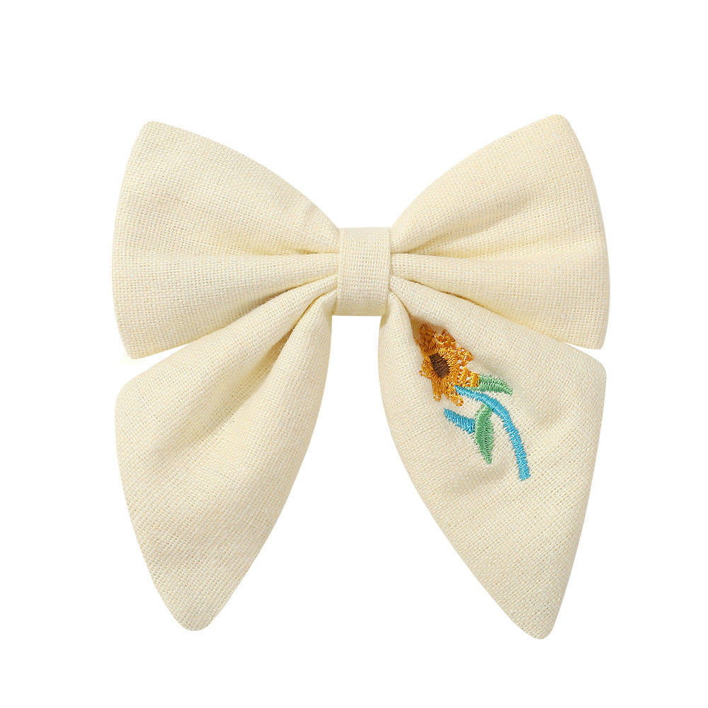 Cubs Lane embroidered flower hairpin handmade cloth cotton and linen simple and elegant bow