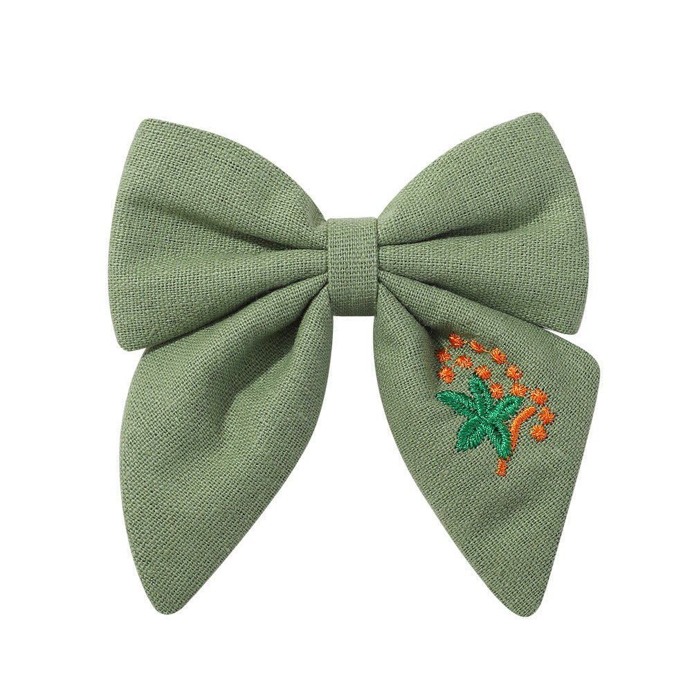 Cubs Lane embroidered flower hairpin handmade cloth cotton and linen simple and elegant bow