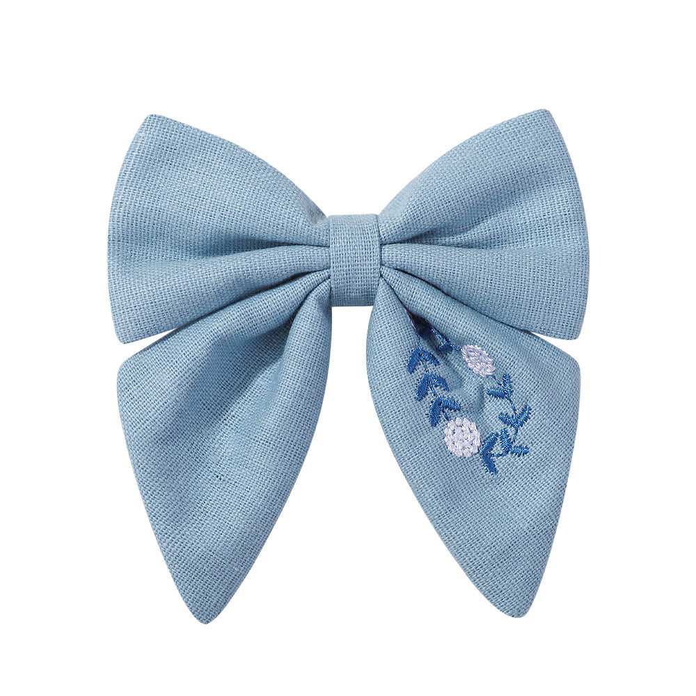 Cubs Lane embroidered flower hairpin handmade cloth cotton and linen simple and elegant bow