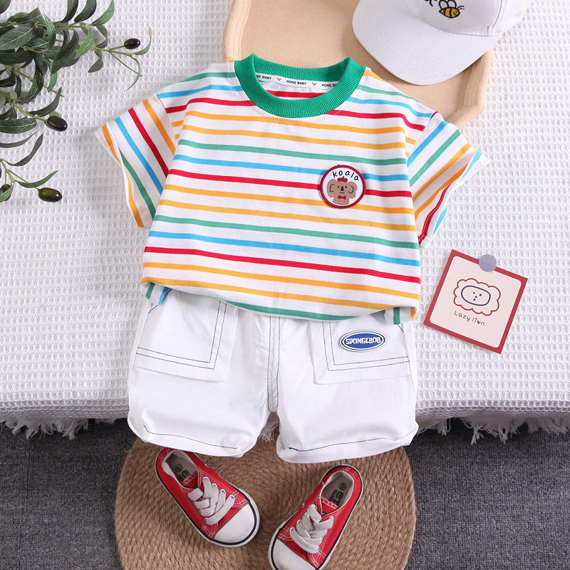 Cubs Lane   short-sleeved striped chest label boy color stripe