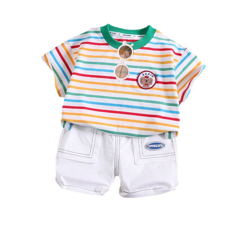 Cubs Lane   short-sleeved striped chest label boy color stripe