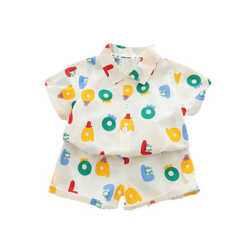 Cubs Lane Boys Full Print English Baby Children Lapel Shirt Short Sleeve