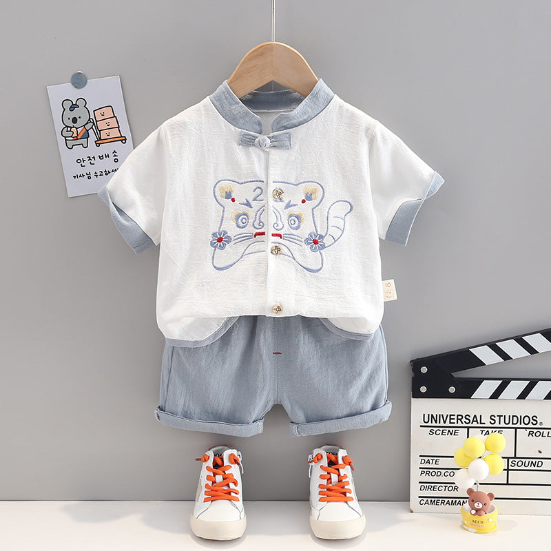 Cubs Lane baby cotton and linen short-sleeved suit children's ethnic style clothes