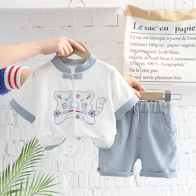 Cubs Lane baby cotton and linen short-sleeved suit children's ethnic style clothes