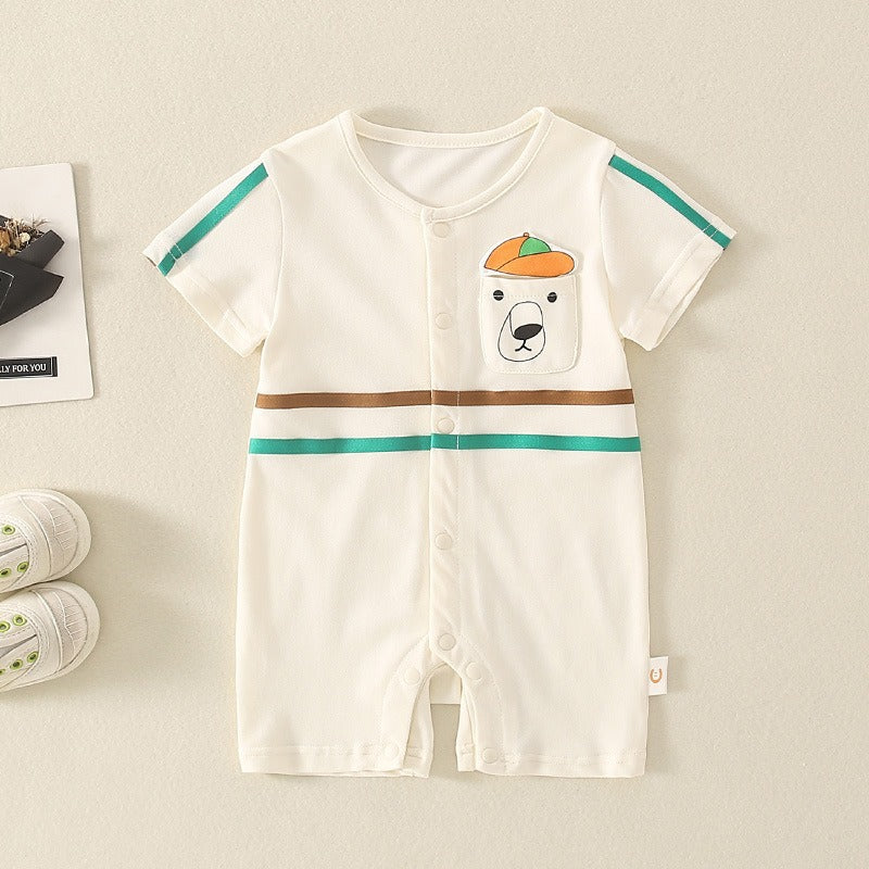 Cubs Lane  Baby clothes summer thin a-type pure cotton boy short-sleeved jumpsuit bear romper crawling clothes