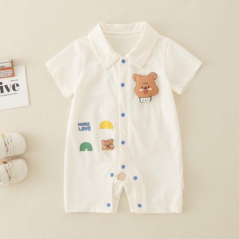 Cubs Lane  Baby clothes summer thin a-type pure cotton boy short-sleeved jumpsuit bear romper crawling clothes