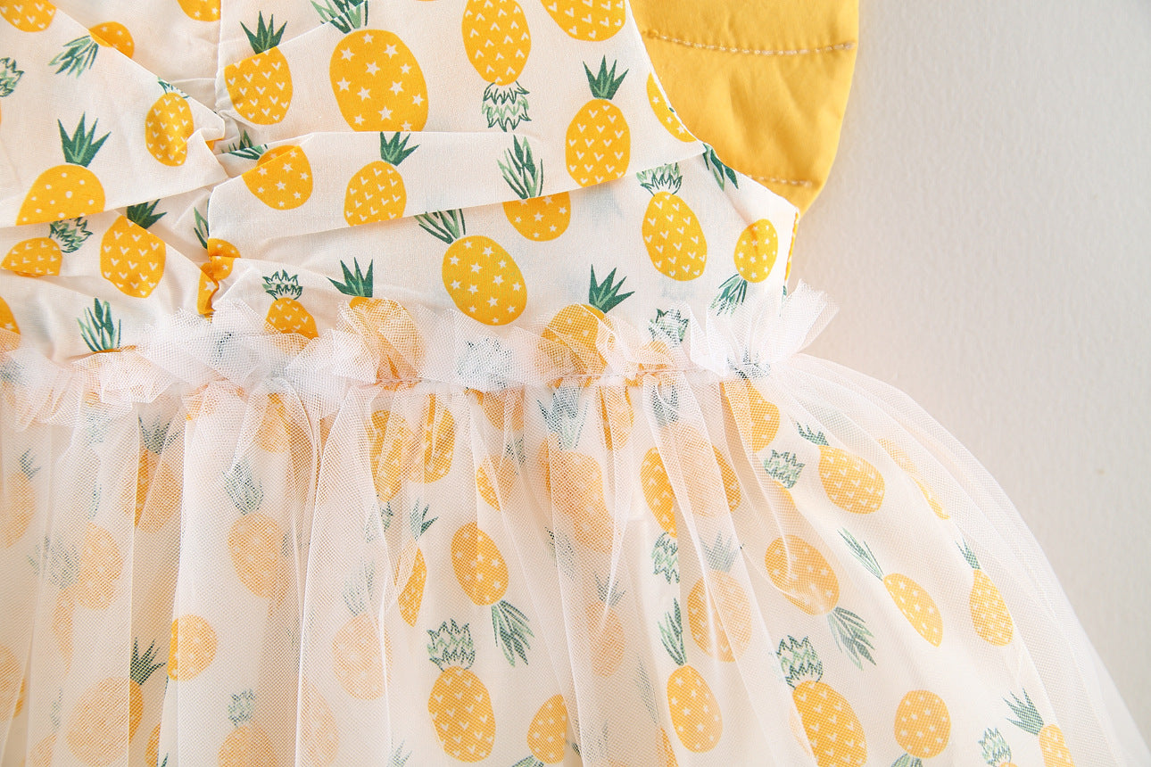 Cubs Lane  Baby Girl Pineapple Dress Fashion Girl Sweet Wings Gauze Skirt