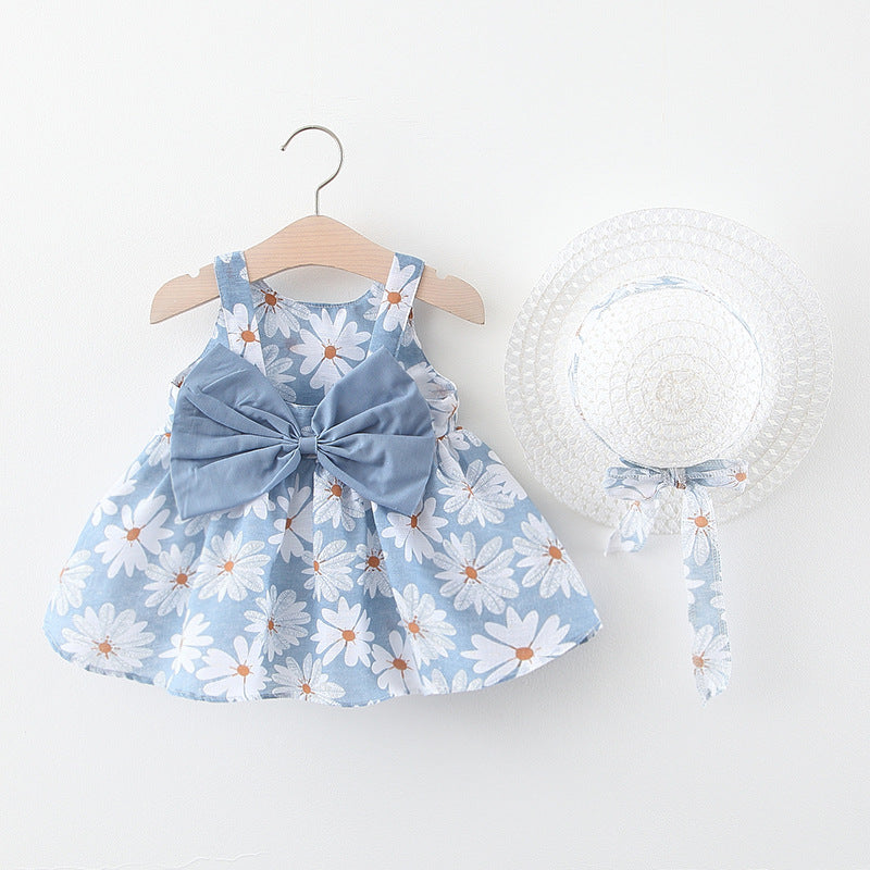 Cubs Lane baby girl skirt European and American printed suspender skirt baby girl bow dress cross-border hot style