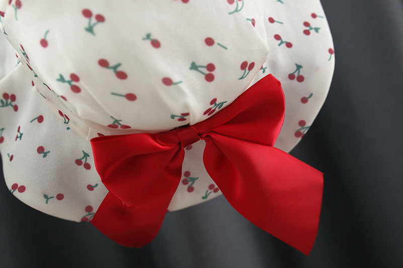 Cubs Lane new style one-year-old baby girl cherry princess dress puff sleeve bow with sun hat