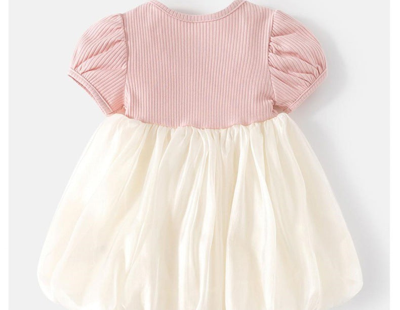 Cubs Lane  baby girl bow dress summer children's stylish princess mesh skirt