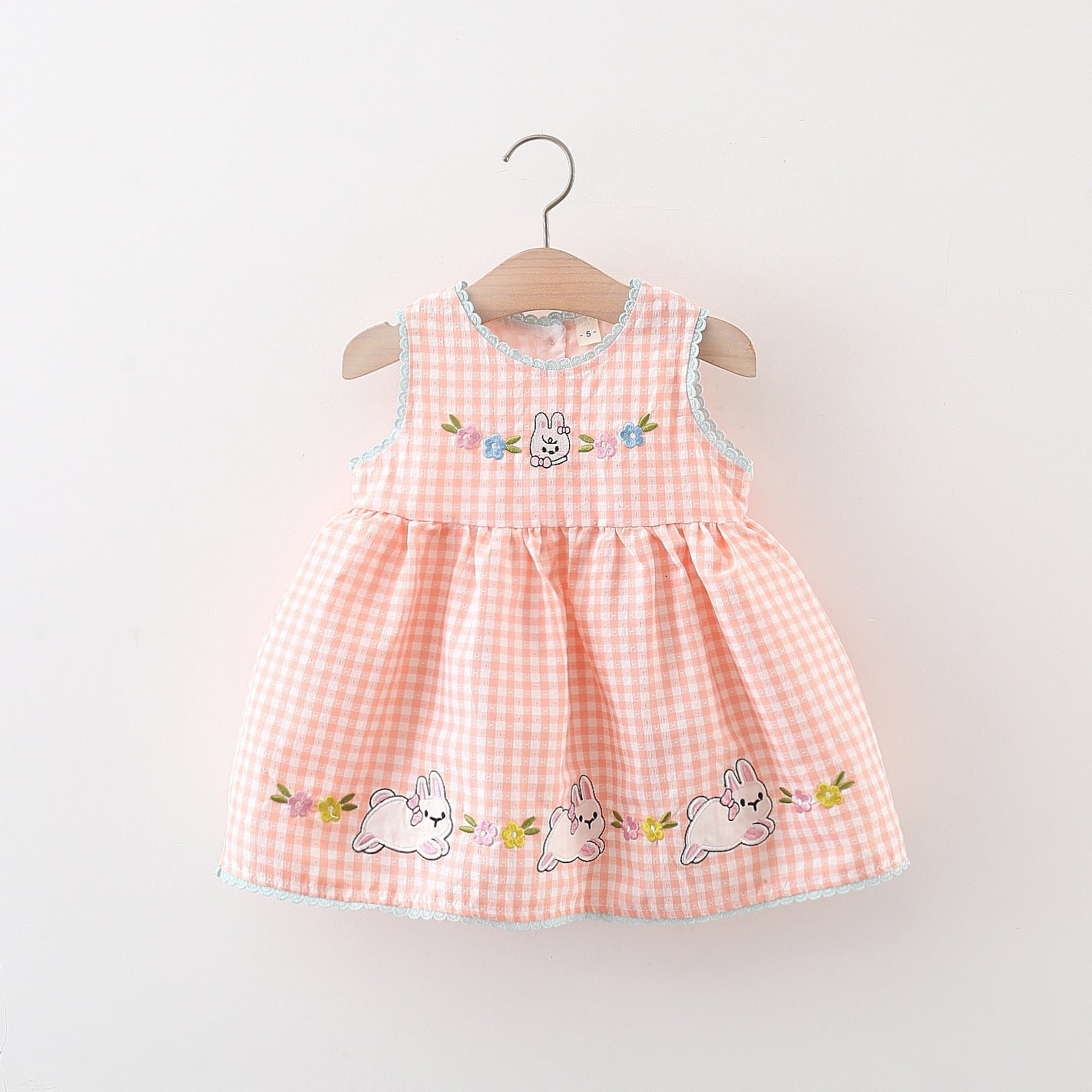 Cubs Lane New style girl dress plaid cartoon rabbit embroidered sleeveless vest dress